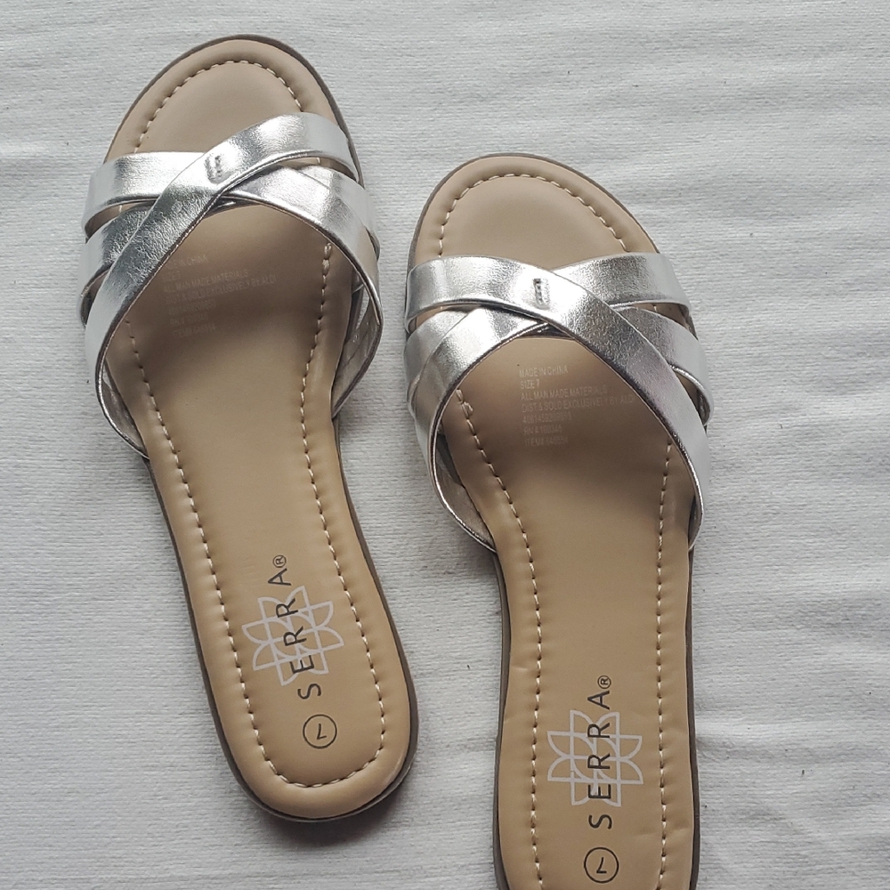 Serra Metallic Silver Crisscross Slide Sandals